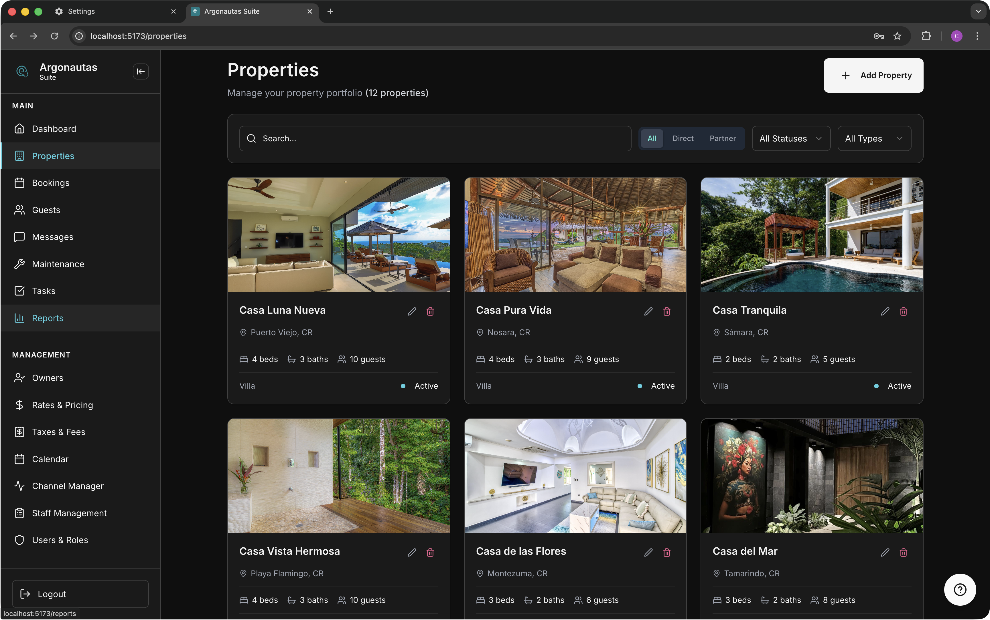 Property portfolio management in dark mode